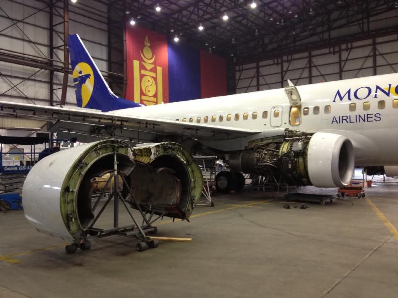 MIAT aircraft undergoing maintenance in a hangar